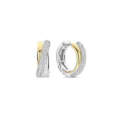 Crossover Two Tone Huggie Earrings
