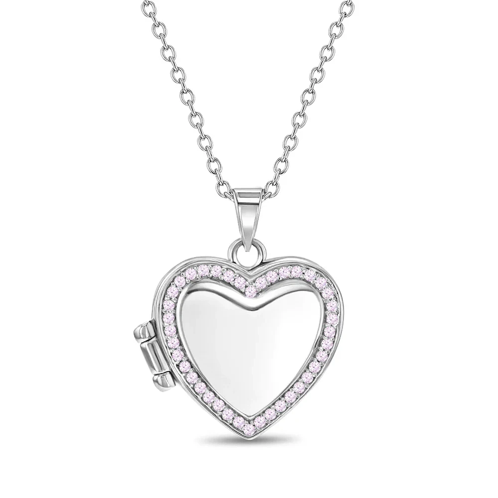 Heart Kids Locket Necklace with Pink Zirconias