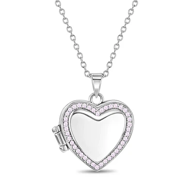 Heart Kids Locket Necklace with Pink Zirconias