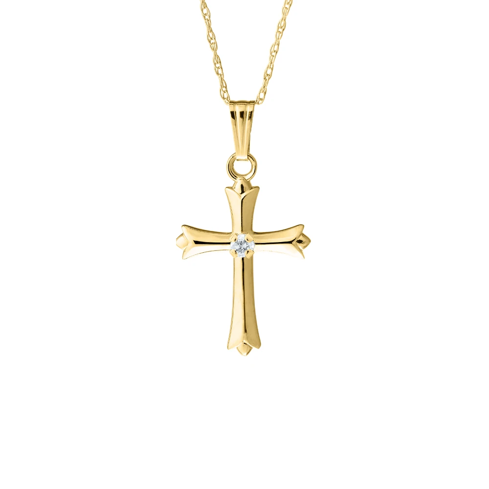 16MM Cross with Diamond on Rope Chain Kids Necklace