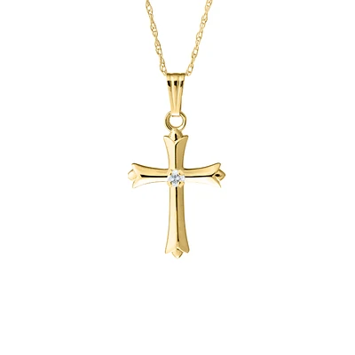 16MM Cross with Diamond on Rope Chain Kids Necklace