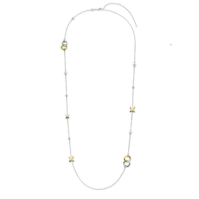 XOXO Two Tone Pave Long Necklace