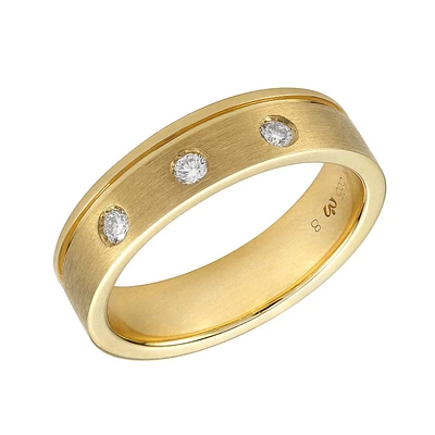 6mm Brushed Three Diamond Yellow 14K Band
