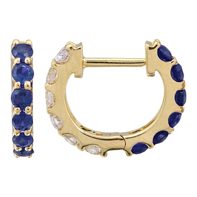 Reversible 11MM Half and Half Diamond and Blue Sapphire Huggie Earrings 14KY