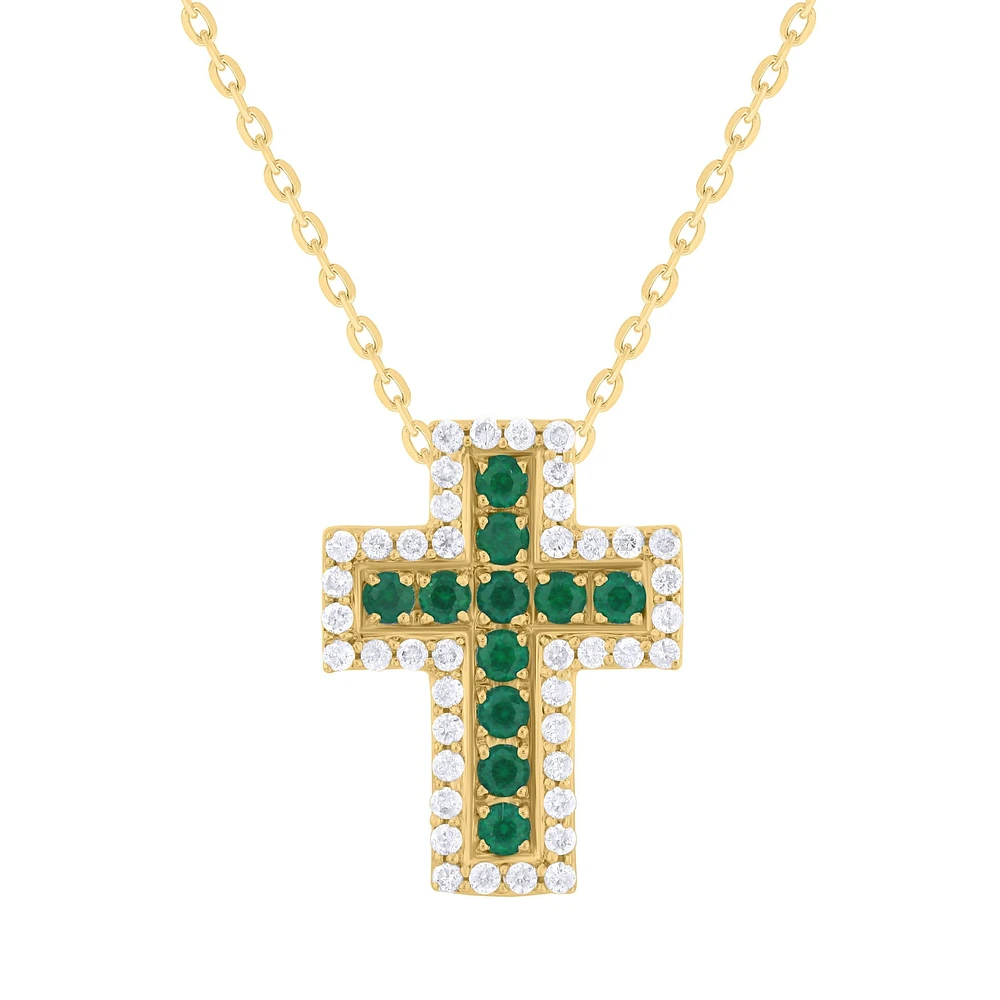 Emerald and Diamond Cross Necklace