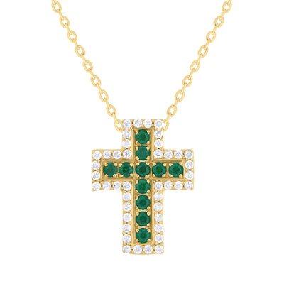 Emerald and Diamond Cross Necklace