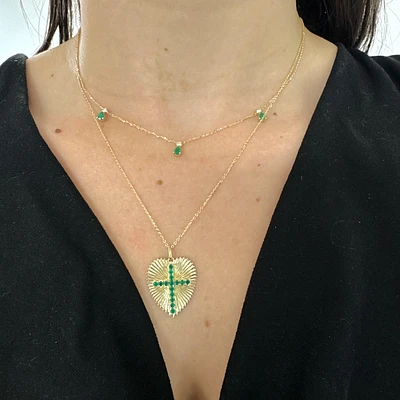 Vibrant Pear Shape Emeralds and Diamond Dangles Necklace