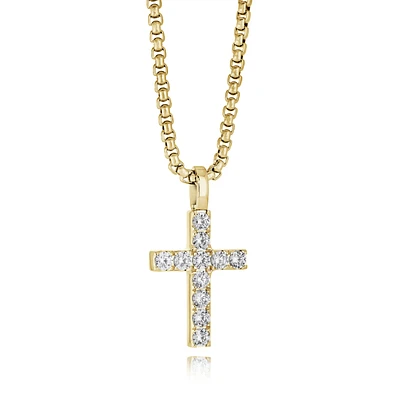 Gold Steel Zirconia Cross Necklace