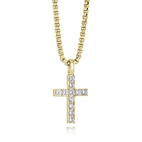 Gold Steel Zirconia Cross Necklace