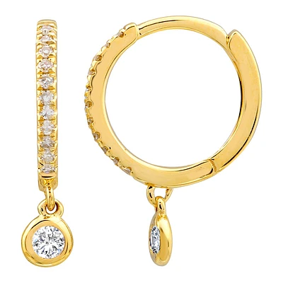 Diamond and Diamond Dangle 11MM Huggie Earrings