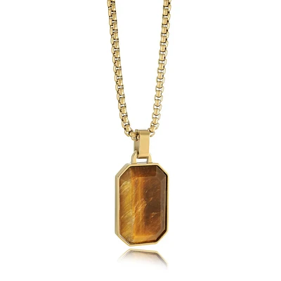 Tigers Eye Golden Steel Dogtag Necklace