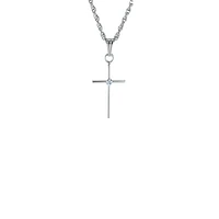 17MM Thin Solid Cross White Gold and Diamond Kids Necklace