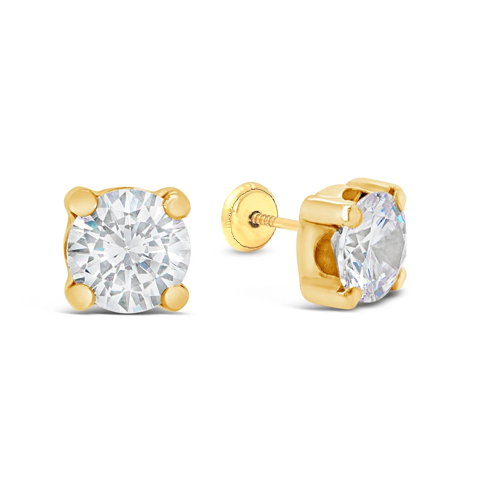 Round Zirconia 6MM Four Prong Set Stud Earrings