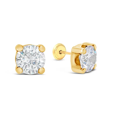 Round Zirconia 6MM Four Prong Set Stud Earrings