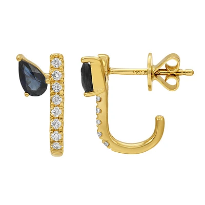 Pear Shaped Sapphires and Diamonds J Huggie Earrings