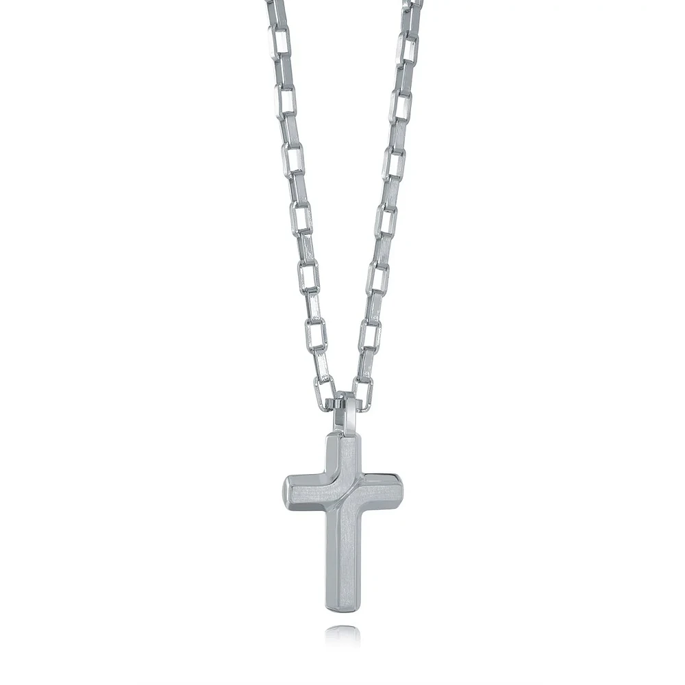 Mini Brushed Cross Steel Necklace