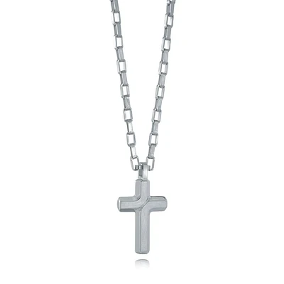 Mini Brushed Cross Steel Necklace