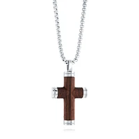 Wood Inlay Steel Cross Necklace