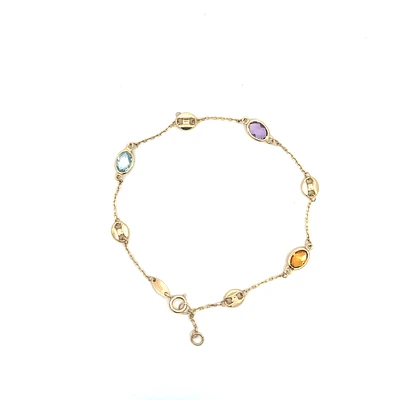 Puff Mariner and Colored Stones Necklace and Bracelet Jewelry Set