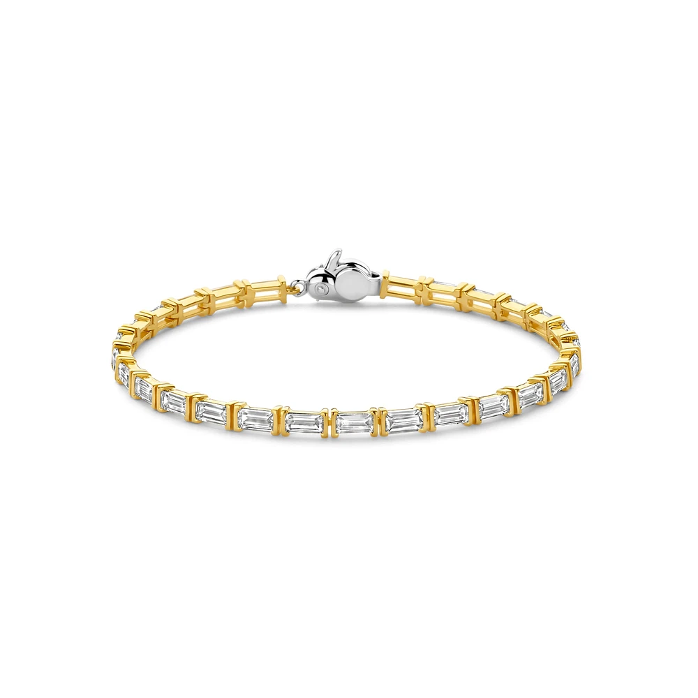 Emerald Cut Zirconia Golden Tennis Bracelet