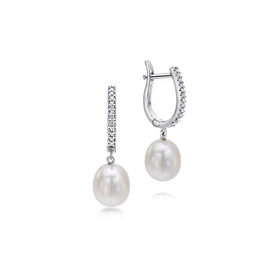 Pearl Drop Diamond Earrings 14K