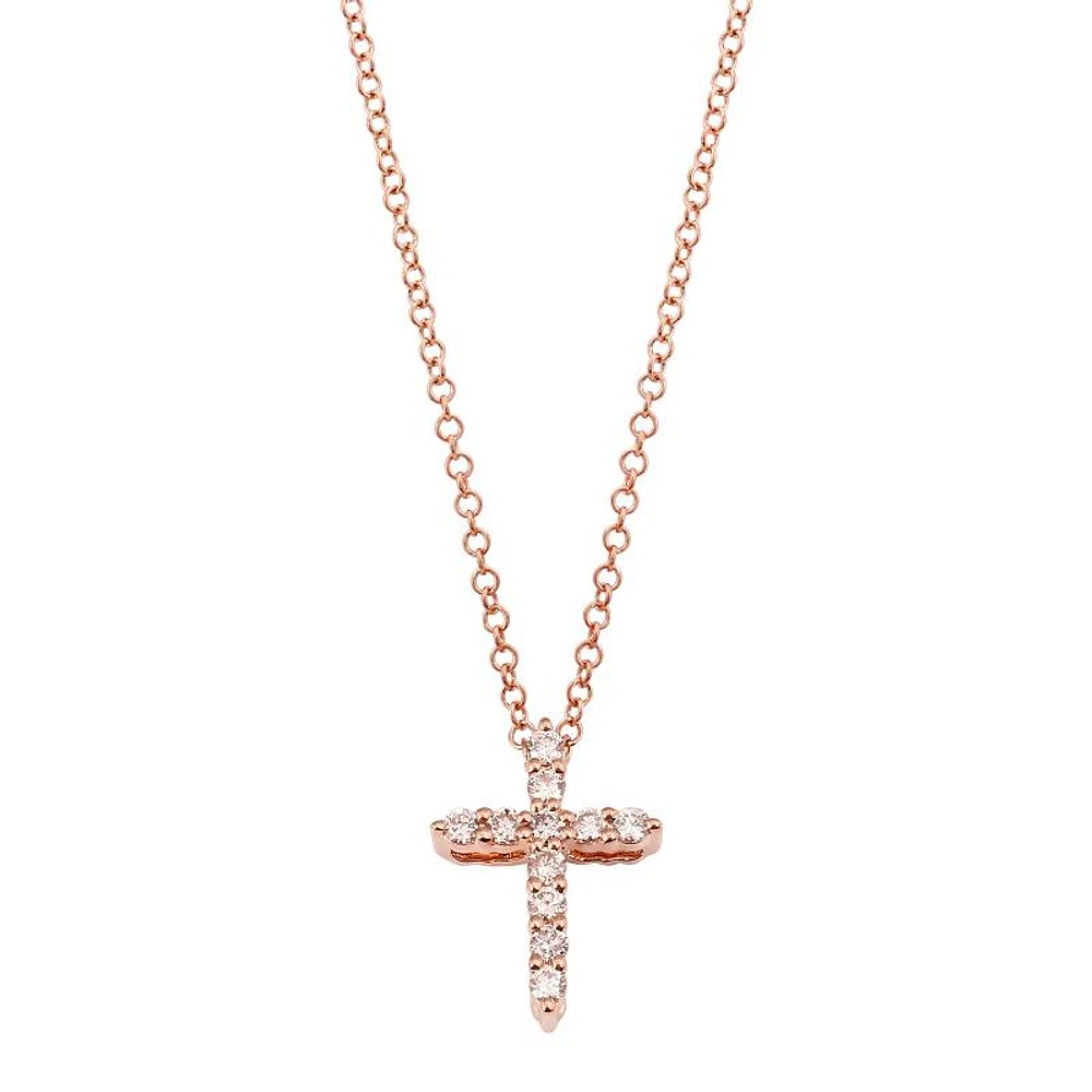 .14ct Diamond Cross Rose Gold Necklace