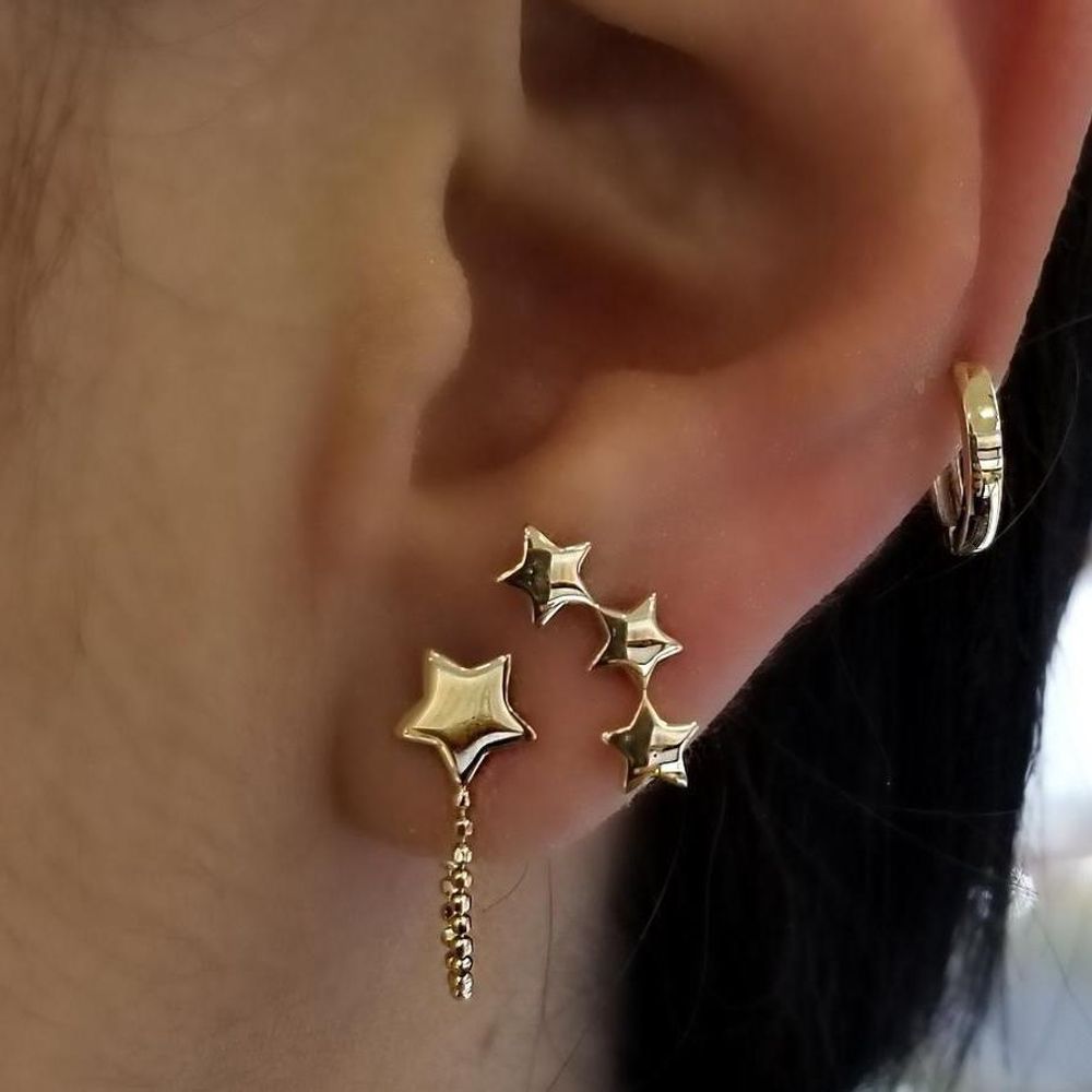 Three Star Crawler Earrings 14K