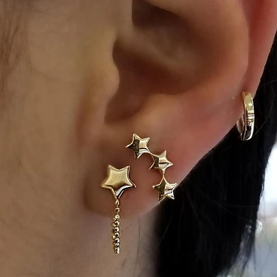 Three Star Crawler Earrings 14K