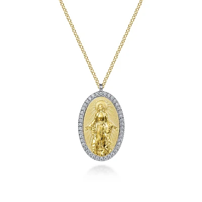 Virgin Mary Diamond Oval Necklace
