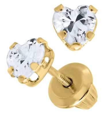 Heart Zirconia 14K Gold Stud Earrings