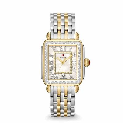 Deco Madison 33MM Two Tone Mother Pearl Diamonds Watch