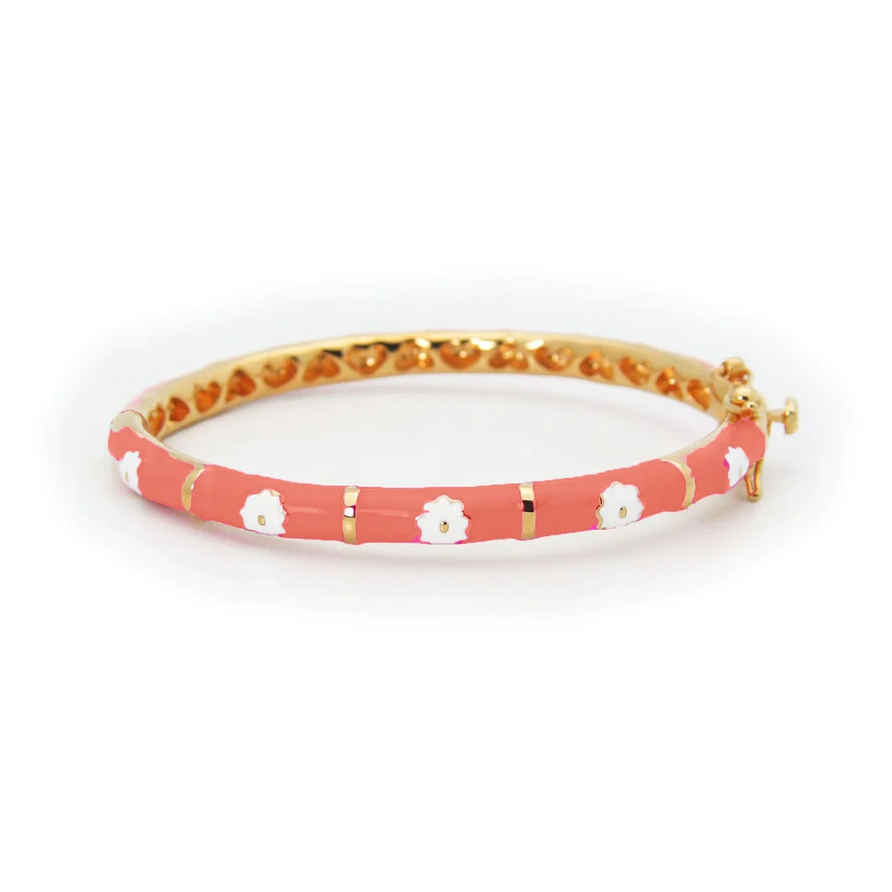 Coral/White Flowers Kids Bangle Bracelet