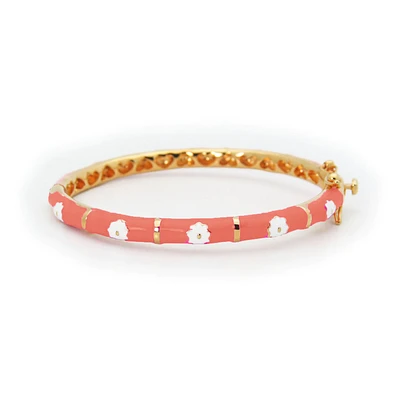 Coral/White Flowers Kids Bangle Bracelet
