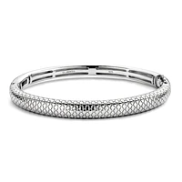 Snake Print Wide Silver Bangle Bracelet