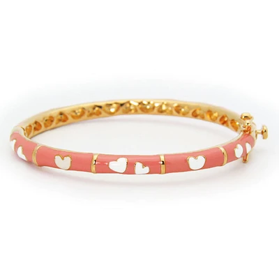 Coral/white hearts Kids Bangle Bracelet