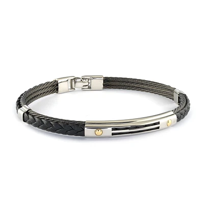 Black Leather 18k Gold Bracelet