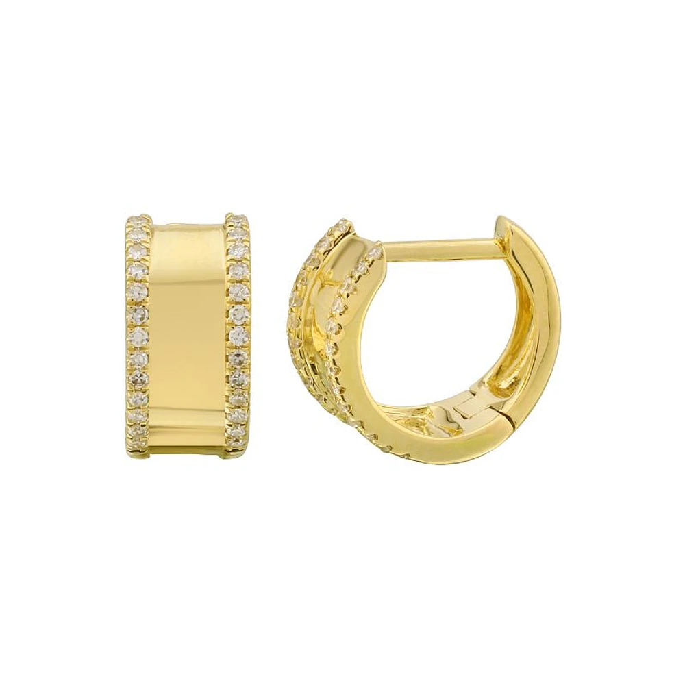 10MM Wide Diamond Border Huggie Earrings