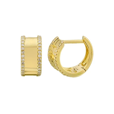 10MM Wide Diamond Border Huggie Earrings
