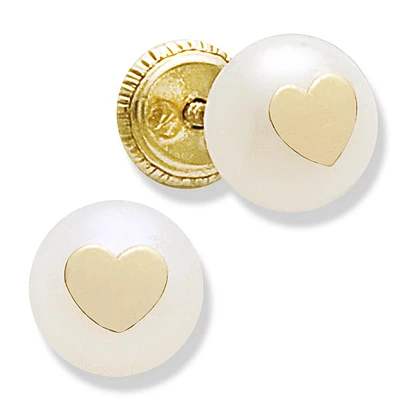6MM Pearl Heart Stud Earrings 14K