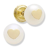 6MM Pearl Heart Stud Earrings 14K