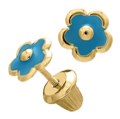 Blue Flower 14K Stud Earrings