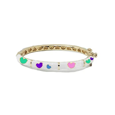 White and Colorful Hearts Kids Bangle Bracelet