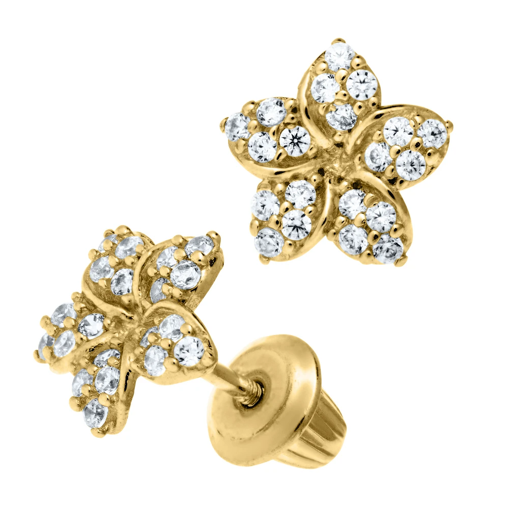 Flower CZ Stud Earrings 14K