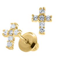 Zirconia Cross Stud Earrings 14K