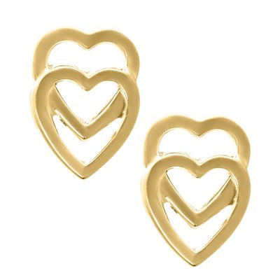 Double Heart 14K Stud Earrings