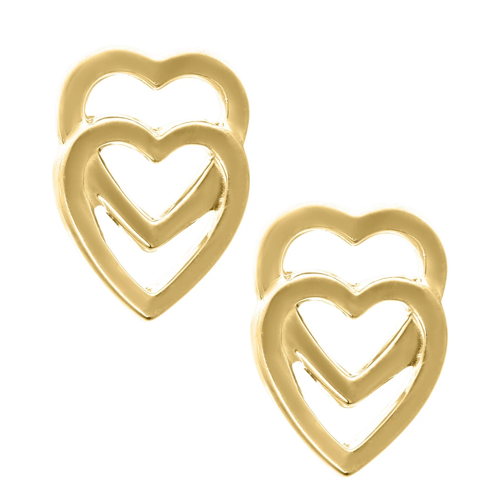 Double Heart 14K Stud Earrings