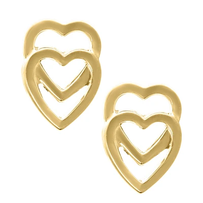 Double Heart 14K Stud Earrings