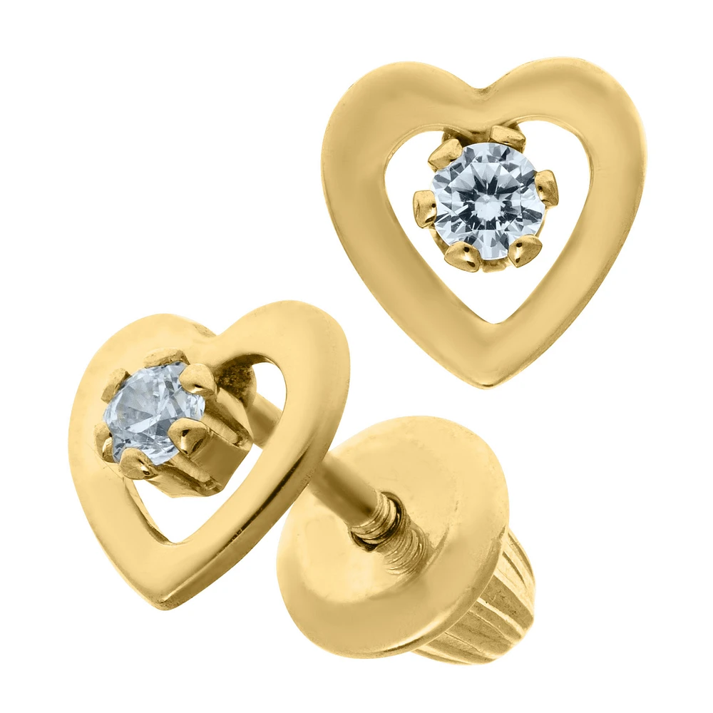 Heart CZ Stud Earrings 14K