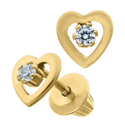 Heart CZ Stud Earrings 14K