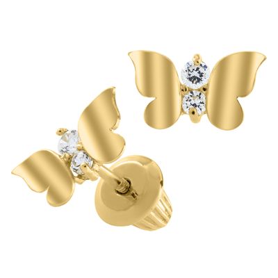 Gold Butterfly Stud Earrings 14K